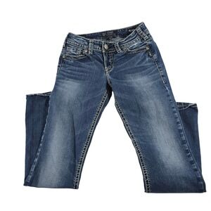 Silver Jeans  Suki Mid Slim Boot Dark Wash Contrast Stitch Jeans W27 L31 L93606